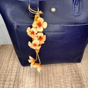 Genuine Leather Peach Hibiscus Flower Bag Charm Crossbody Purse Bag NEW